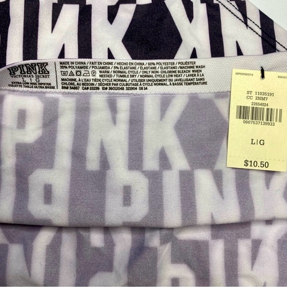 2/$15 NWT PINK Victoria Secret Black White Seamless Hipster Panties VS Large L - Picture 5 of 5